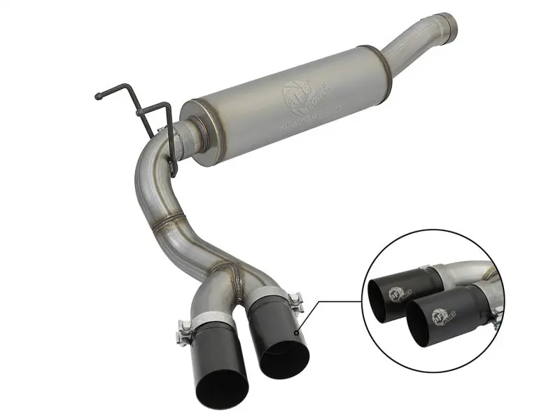 aFe Rebel Series 3.5in 409 SS Cat-Back Exhaust System Black Tip RAM 2500/3500 2014-2017 V8 6.4L