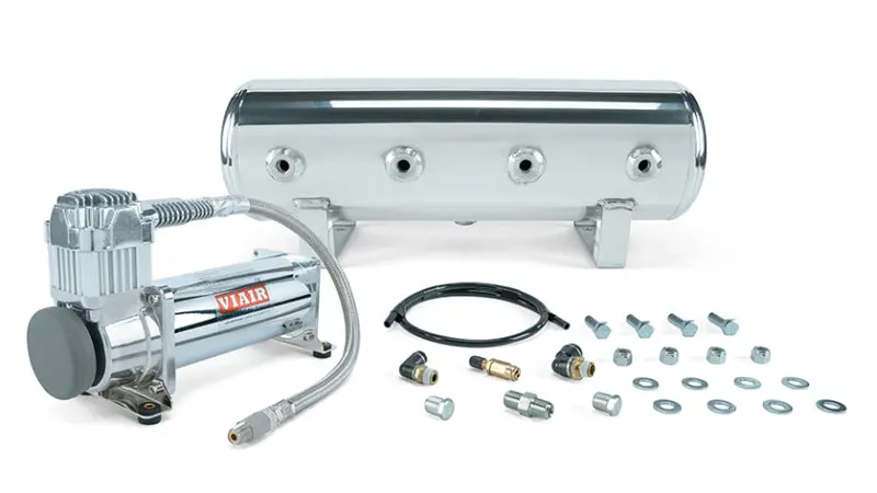 Air Lift 2.5 Gallon Polished Tank Viair 444C Chrome Compressor Including Fittings and Mounting Hardware