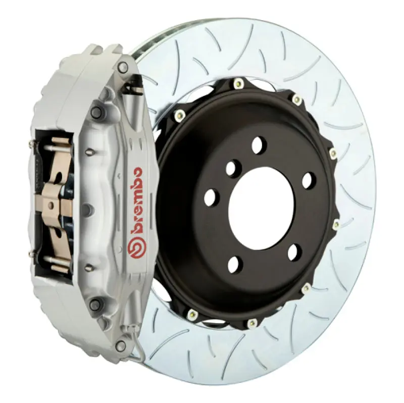 Brembo 01-06 BMW M3 E46 Front GT Big Brake Kit 4 Piston Cast 2pc 355x32mm Slotted Rotors Type3 Silver