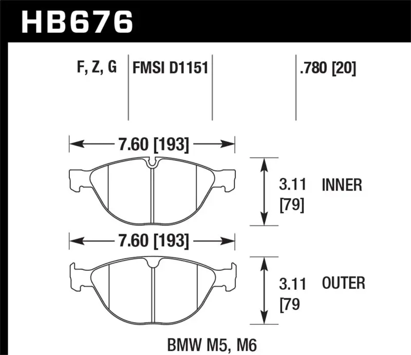 Hawk 08-10 BMW M6 Base 5.0L HPS 5.0 Front Brake Pads Hawk Performance