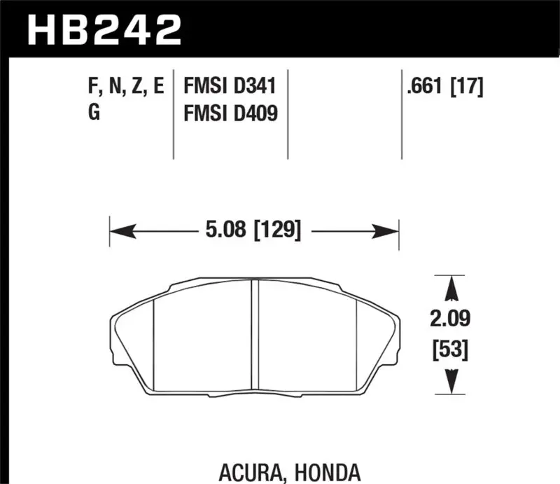 Hawk 92-93 Honda Civic EX 1.6L Acura Integra GS/LS/RS 1.8L HPS 5.0 Street Brake Pads Front Hawk Performance