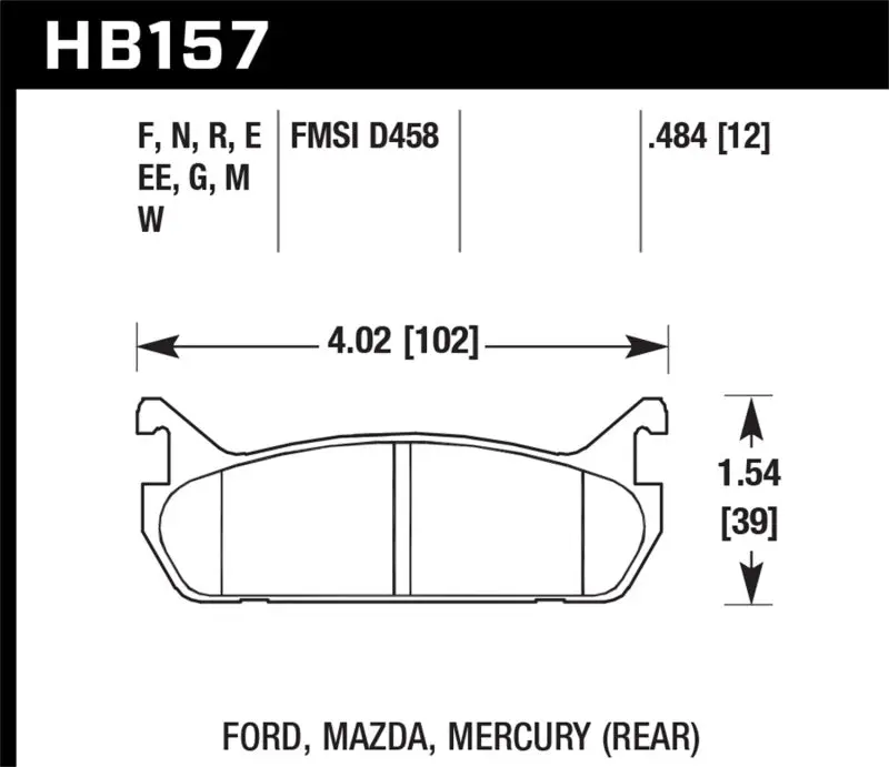 Hawk HPS 5.0 Rear Brake Pads 94-96 Ford Escort GT Mercury Tracer Hawk Performance
