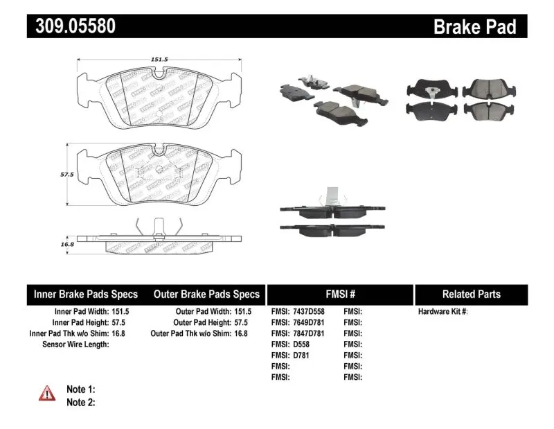 StopTech Front Brake Pads 96-02 BMW Z3 03-08 Z4 97-00 323 90-99 325/328 E30/E36