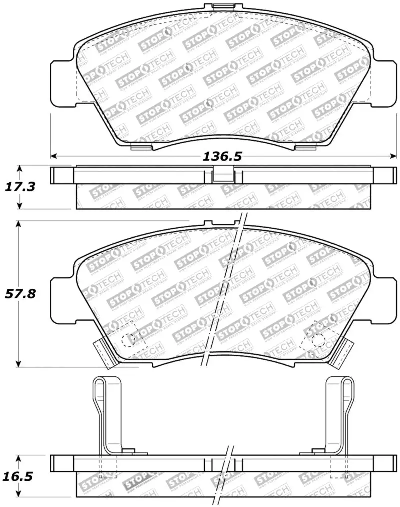 StopTech Performance Brake Pads 02-06 Acura RSX Type S 93-95 Civic Coupe 04-05 Civic Si 93-97 Civic Del