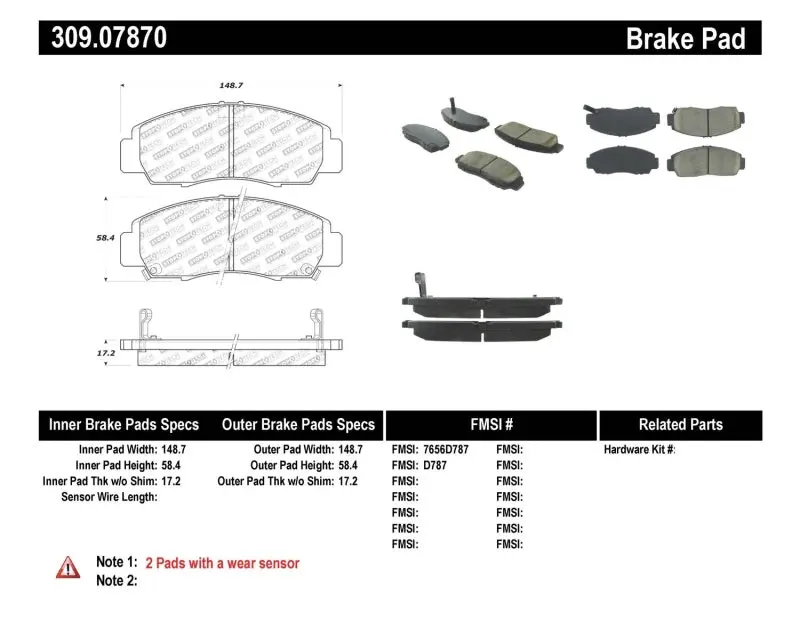 StopTech Performance Front Brake Pads 04-09 Acura TSX and 09 Accord V6 Coupe