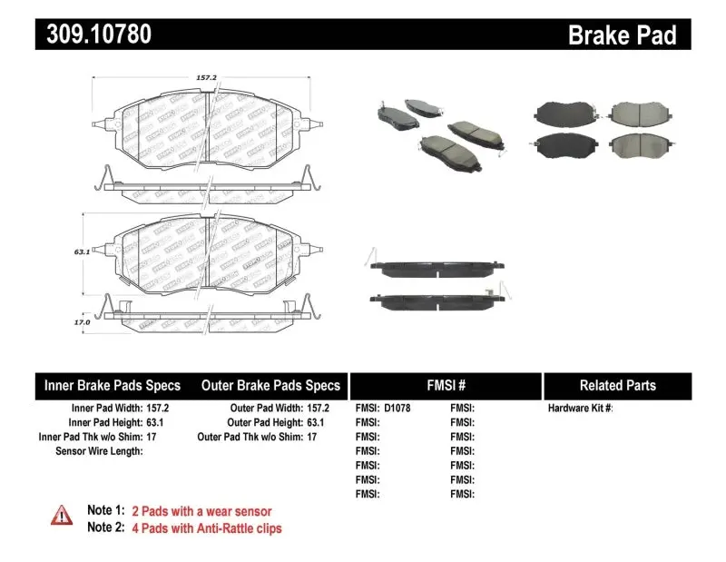 StopTech Performance Front Brake Pads 05-08 Subaru Legacy 2.5 GT