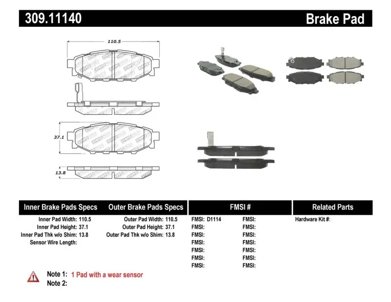 StopTech Performance Rear Brake Pads 2008-2010 Subaru WRX