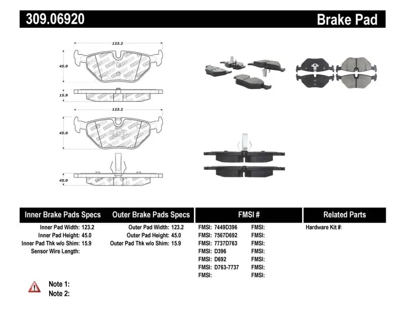 StopTech Performance Rear Brake Pads BMW Z3 Z4 3 Series Saab 9-5 1990-2009