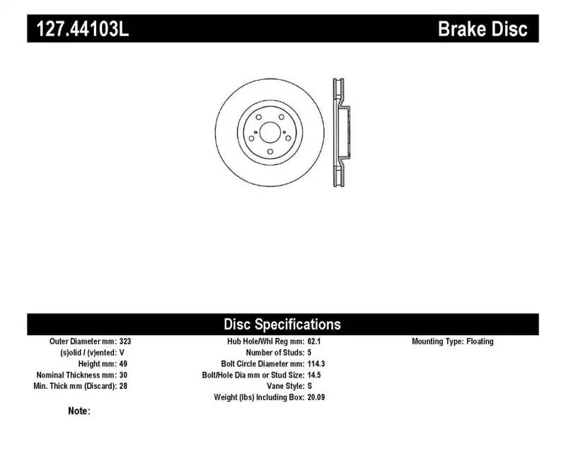 StopTech Slotted Drilled Left Front Rotor 5/93-98 Toyota Supra Turbo