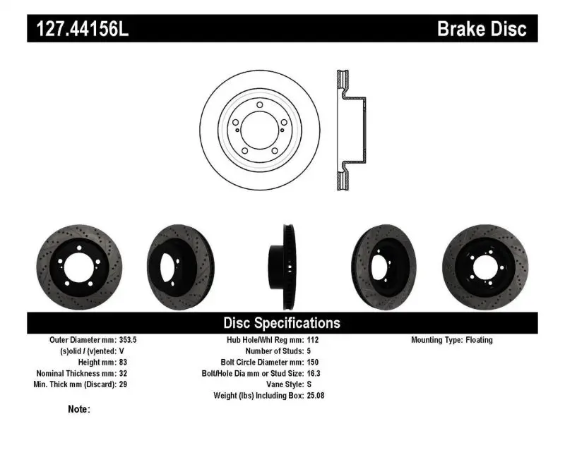 StopTech Slotted Drilled Left Front Rotor 2007-2009 Toyota Tundra 2008-2009 Sequoia