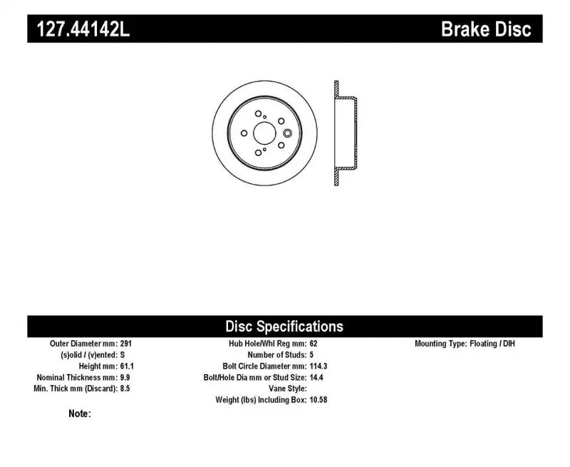 StopTech SportStop Slotted Drilled Left Rear Rotor 2006-2010 Lexus IS250 IS300 IS350