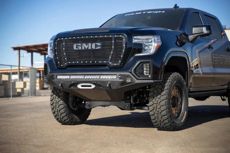 2019 GMC Sierra 1500 SF Front Bumper Winch Mount and Sensor Cutout Addictive Desert Designs