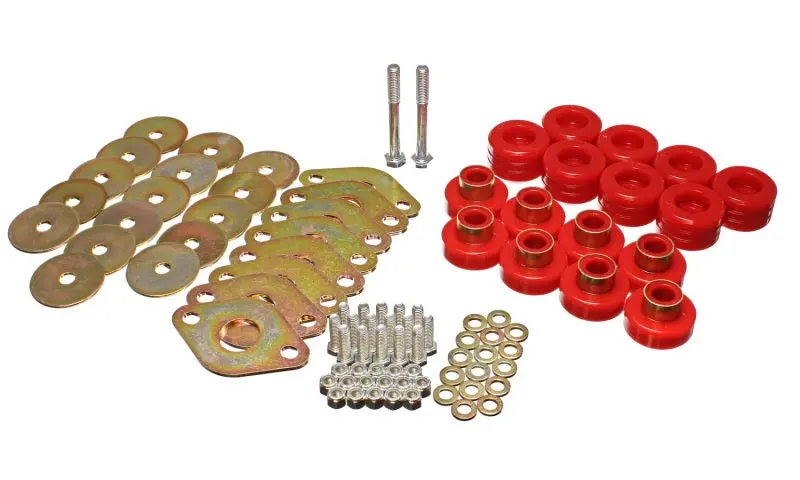 Energy Suspension Body Mount Set Hardware - Red Polyurethane Bushings