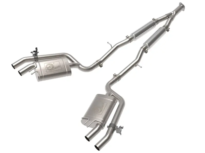 aFe Gemini XV 3in to Dual 2.5in 304 SS Cat-Back Exhaust Cut-Out 2018-2021 Kia Stinger L4-2.0L Turbo