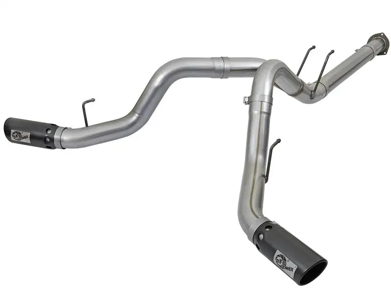 aFe Large Bore-HD 4in 409 Stainless Steel DPF-Back Exhaust Black Tip 2017 Ford Diesel V8 6.7L Turbo