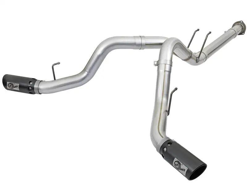 aFe ATLAS 4in DPF-Back Aluminum Steel Exhaust System Black Tip 2017 Ford Diesel Trucks V8 6.7L