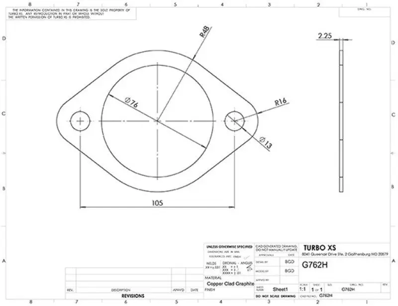 Turbo XS 2-Bolt High Temperature Exhaust Gasket 76mm 3in ID Single Layer