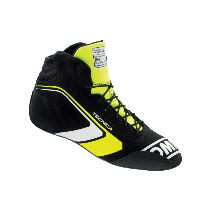 OMP Tecnica Shoes Black Fluorescent Yellow Size 40 FIA 8856-2018 - Durable Racing Shoes