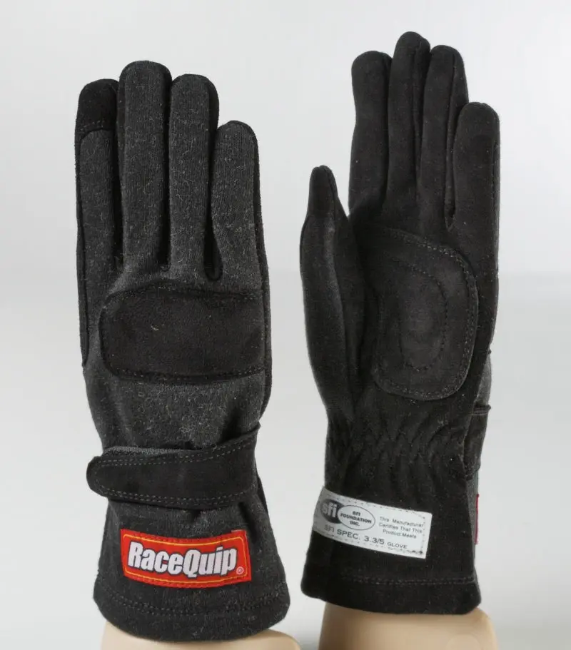 RaceQuip Black 2-Layer SFI-5 Racing Gloves Small - Fire-Resistant Driving Gloves