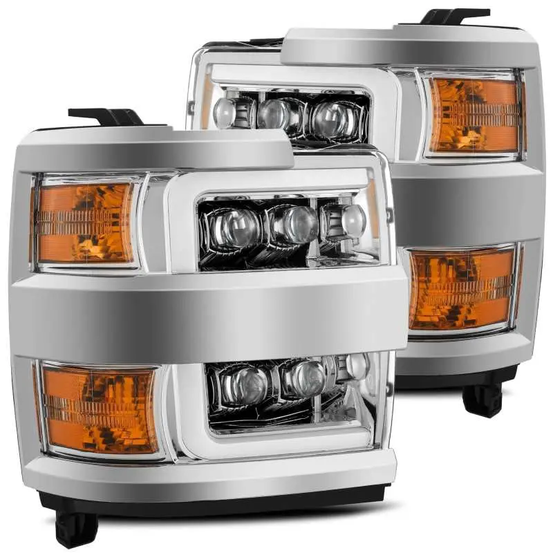 AlphaRex NOVA LED Projector Headlights 15-18 Chevy 2500HD Chrome Plank Style Active Light Sequential Signal DRL