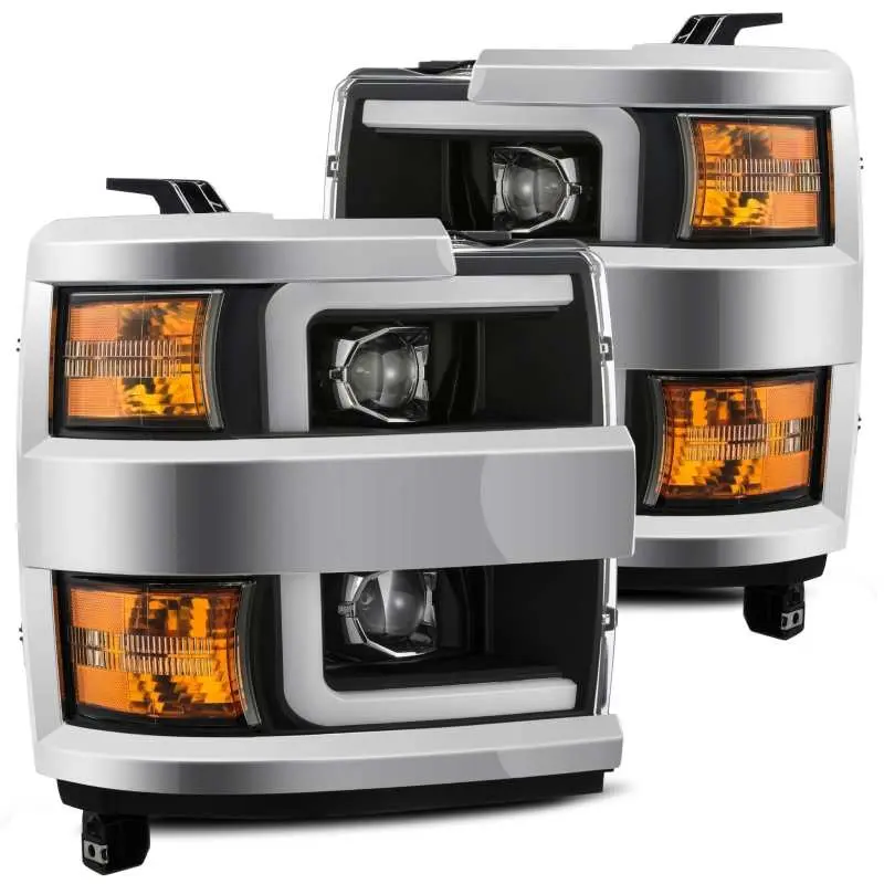AlphaRex PRO-Series Projector Headlights 15-19 Chevy 2500HD Black Plank Style Active Light Sequential Signal DRL