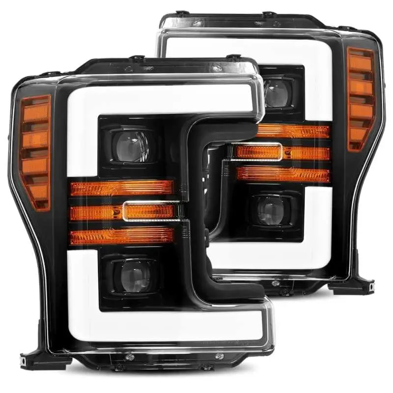 AlphaRex PRO-Series Projector Headlights 17-19 Ford F-250 SD Black Plank Style Active Light Sequential Signal