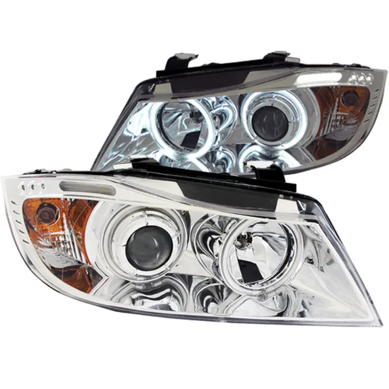 ANZO 2006-2008 BMW 3 Series E90-E91 Projector Headlights Halo and LED Bar Chrome CCFL