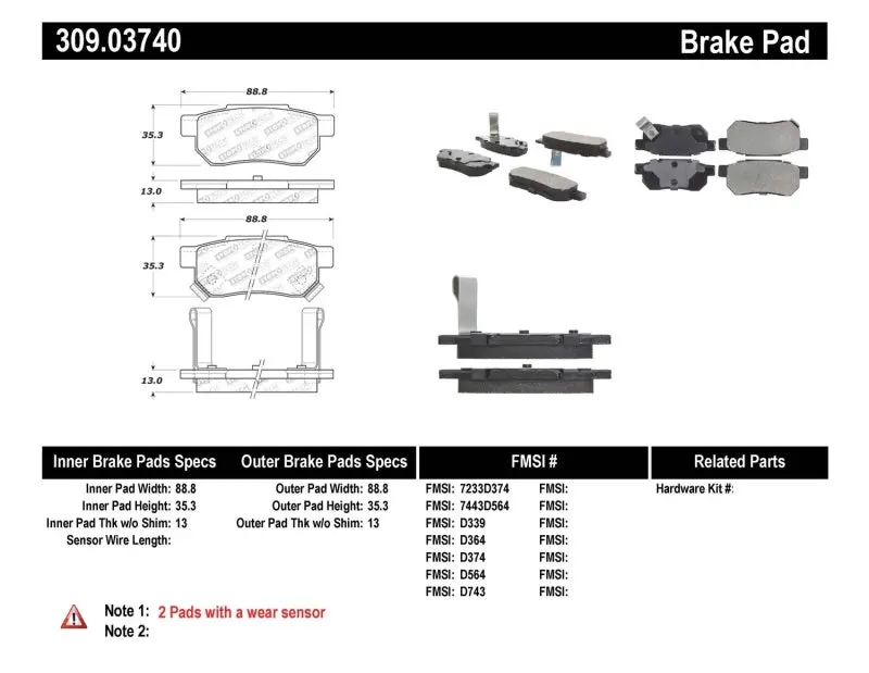 StopTech Performance Brake Pads 90-01 Integra Civic EX Coupe Rear Disc ABS