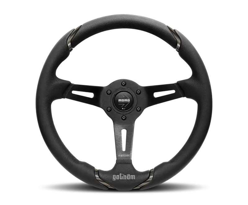 Momo Gotham 350mm Steering Wheel Black Leather Black Spokes Sleek Design