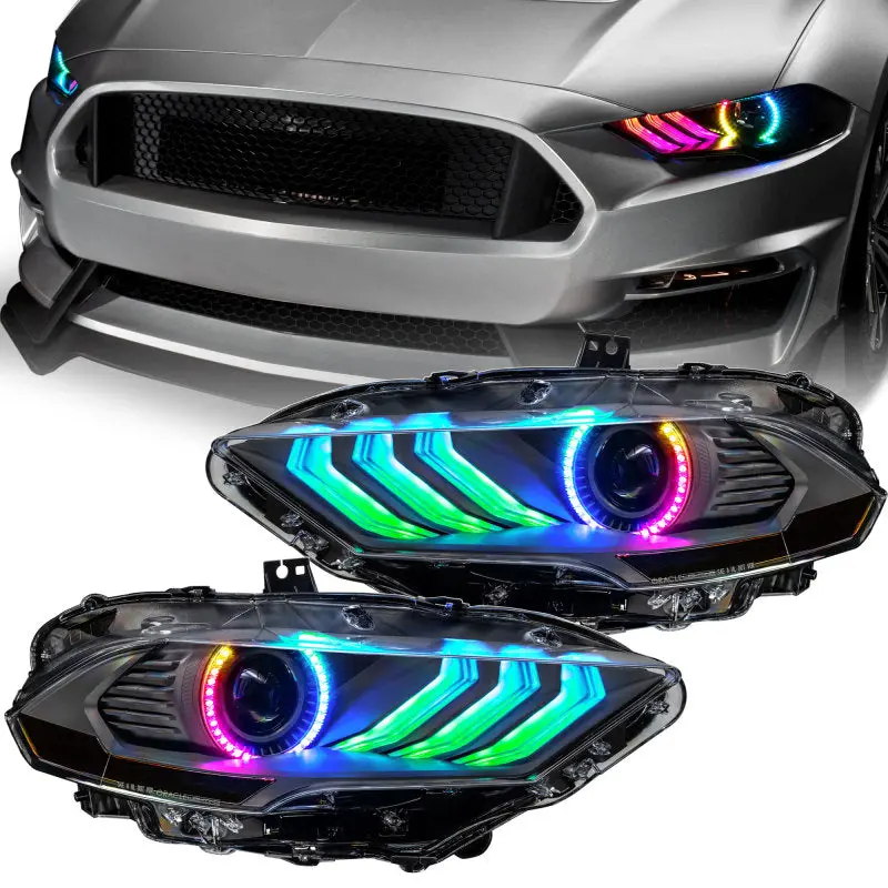 Oracle Lighting 2018-2023 Ford Mustang Dynamic ColorSHIFT LED Headlights Black Series