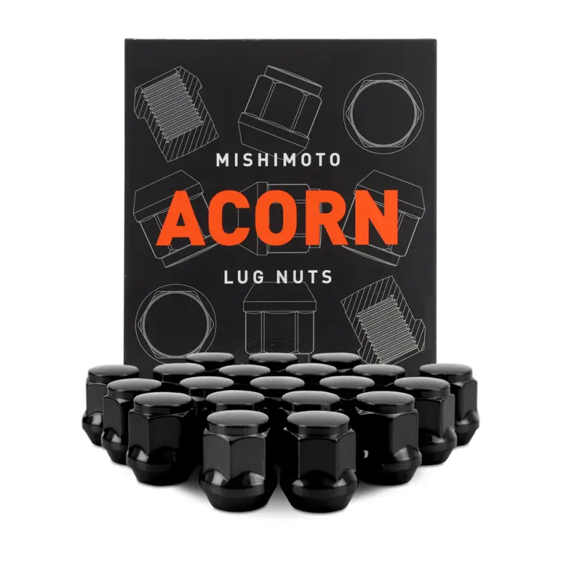 Mishimoto Steel Acorn Lug Nuts M12x1.5 20pc Set Black - Heavy-Duty Wheel Fasteners