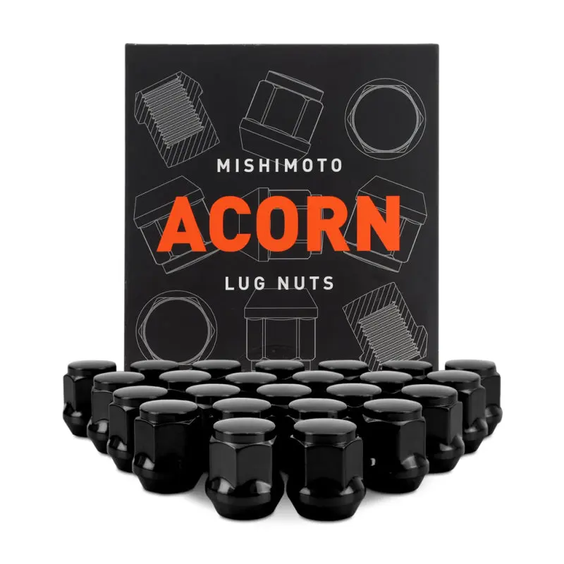 Mishimoto Steel Acorn Lug Nuts M14 x 1.5 24pc Set Black Truck and SUV Wheels