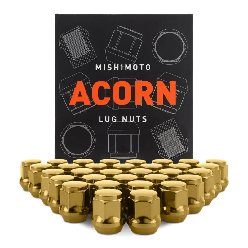 Mishimoto Steel Acorn Lug Nuts M14 x 1.5 32pc Set Gold Custom Wheels
