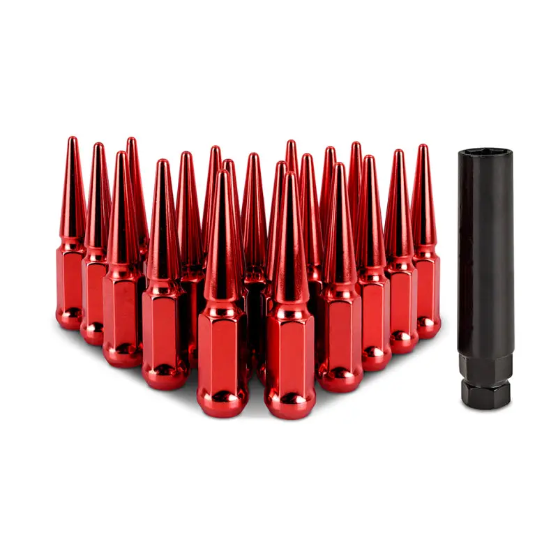 Mishimoto Steel Spiked Lug Nuts M12x1.5 20pc Set - Red Car Wheels