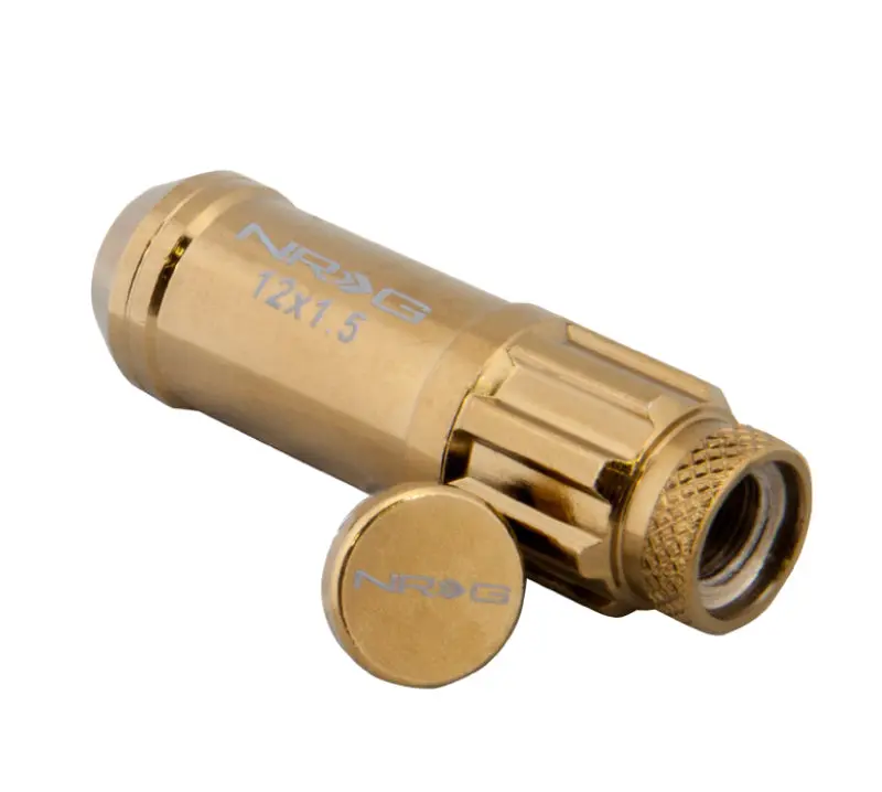 NRG 700 Series M12 X 1.5 Steel Lug Nut Set 21-Piece Dust Cap Cover Locks and Socket Chrome Gold