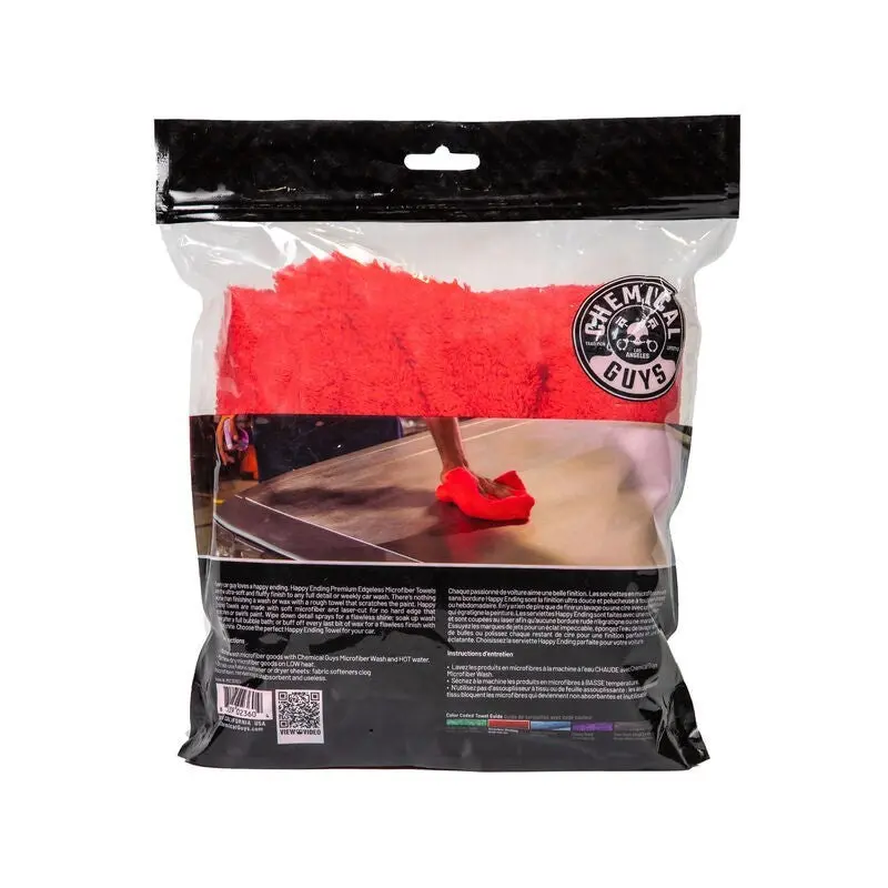 Chemical Guys Happy Ending Ultra Edgeless Microfiber Towel 16x16 Inch Red 3 Pack