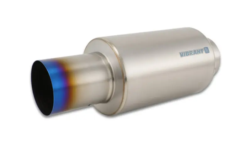 Vibrant Titanium Muffler Straight Cut Burnt Tip 4in Inlet 4in Outlet High Performance Exhaust