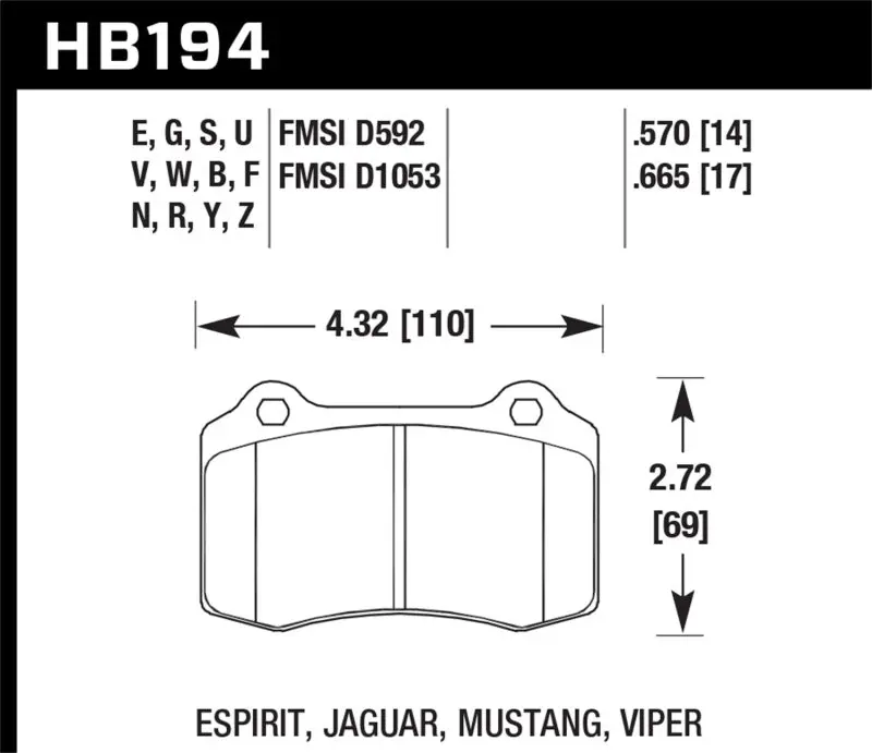 Hawk HPS 5.0 Front Brake Pads 1992-2002 Dodge Viper Performance Street Use Hawk Performance