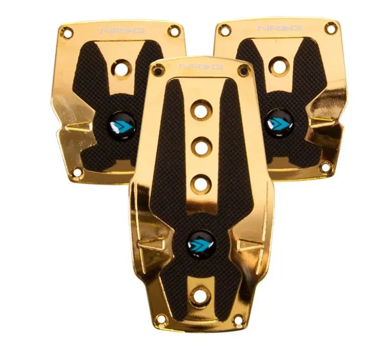 NRG Aluminum Sport Pedal M/T Chrome Gold Black Rubber Inserts