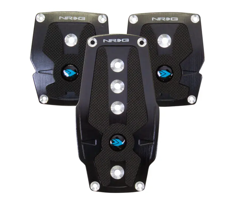 NRG Brushed Aluminum Sport Pedal M/T Black Black Rubber Inserts