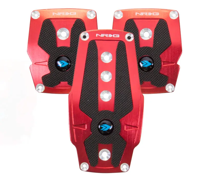NRG Brushed Aluminum Sport Pedal M/T Red Black Rubber Inserts