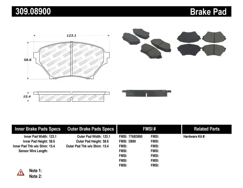 StopTech Performance D890 Front Brake Pads 01-05 Mazda Miata Sport Suspension