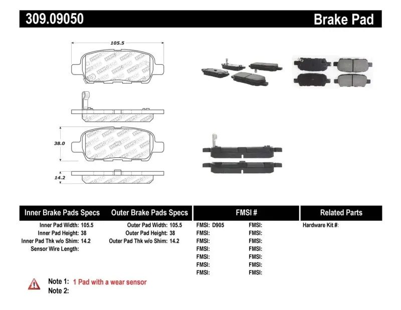 StopTech Performance Rear Brake Pads 6/02-08 Nissan 350Z 01-08 Infiniti G35