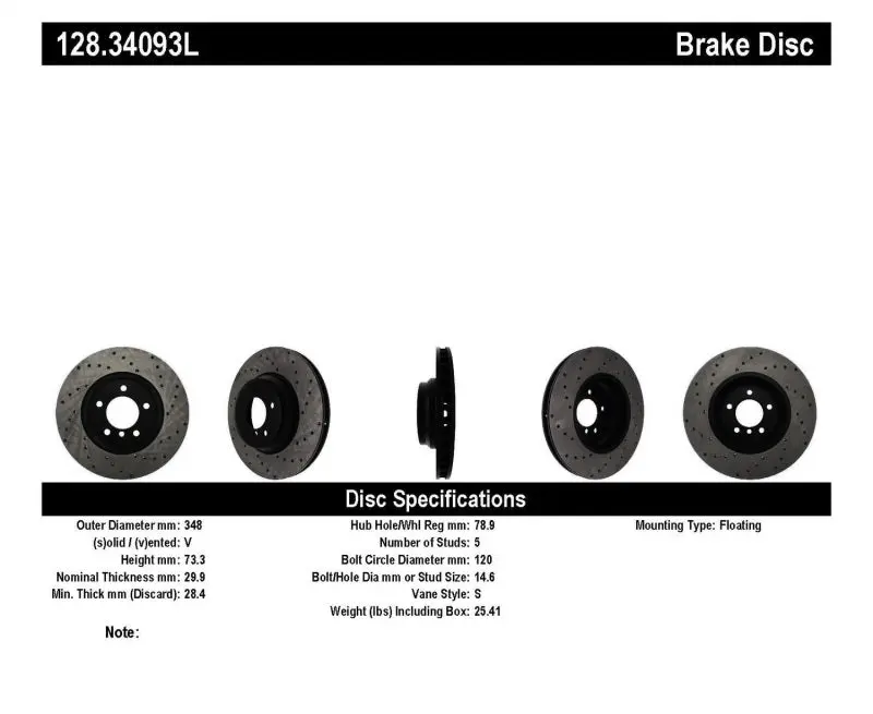 StopTech Cross Drilled Left Front Rotor 07-10 BMW 335i High Performance Brake