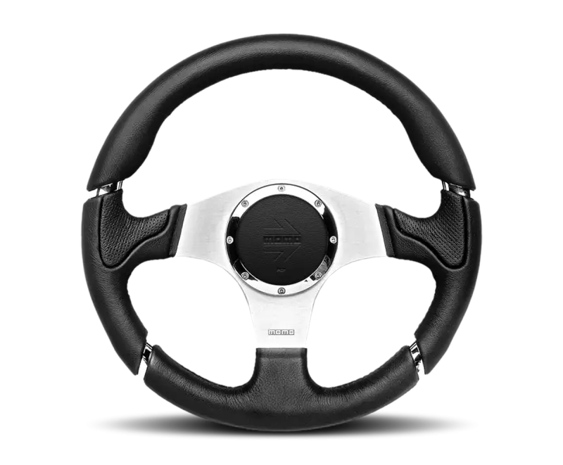 Momo Millenium Steering Wheel 350mm Black Leather Black Stitch Brushed Spokes