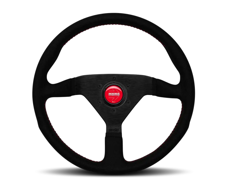 Momo Montecarlo Alcantara Steering Wheel 320mm Black Red Stitch Black Spokes