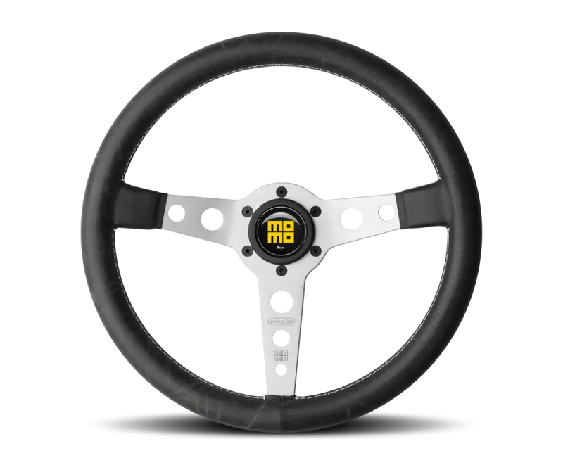 Momo Prototipo Steering Wheel 350mm Black Leather White Stitch Brushed Spokes
