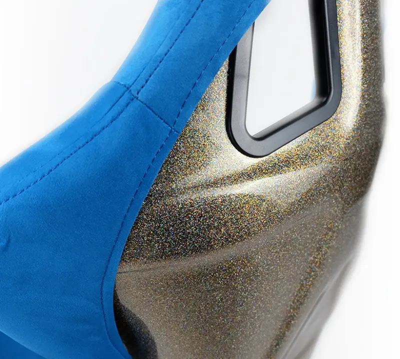 NRG FRP Bucket Seat ULTRA Edition Large Blue Alcantara Gold Glitter Back Performance Seat