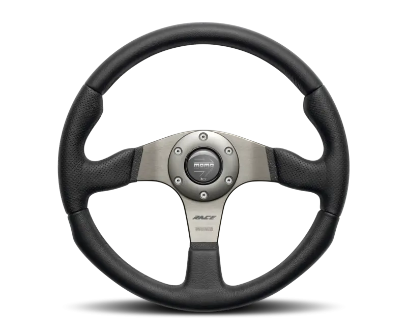 Momo Race 350mm Black Leather Steering Wheel Anthracite Spokes