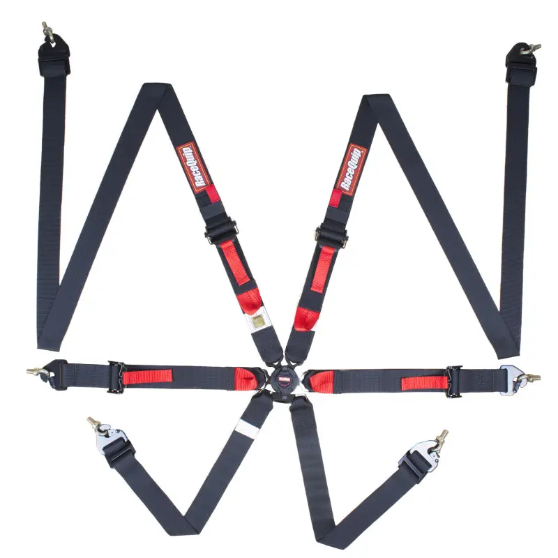 RaceQuip Black FIA CAMLOCK 6pt 2in Pull Up Lap FHR Safety Harness